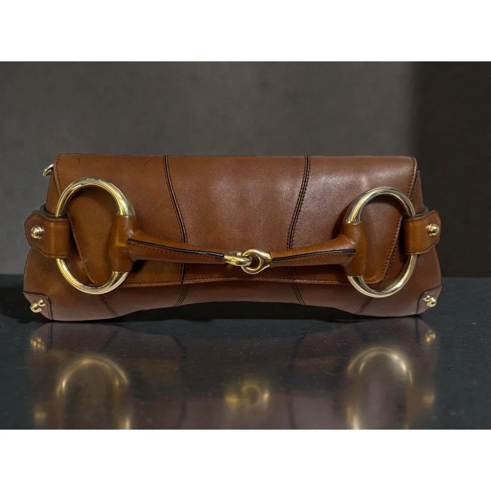 VTG Gucci Horsebit Chain Clutch Whisky Leather Brass Bag Tom Ford 90s Italy CoA - Picture 1 of 16